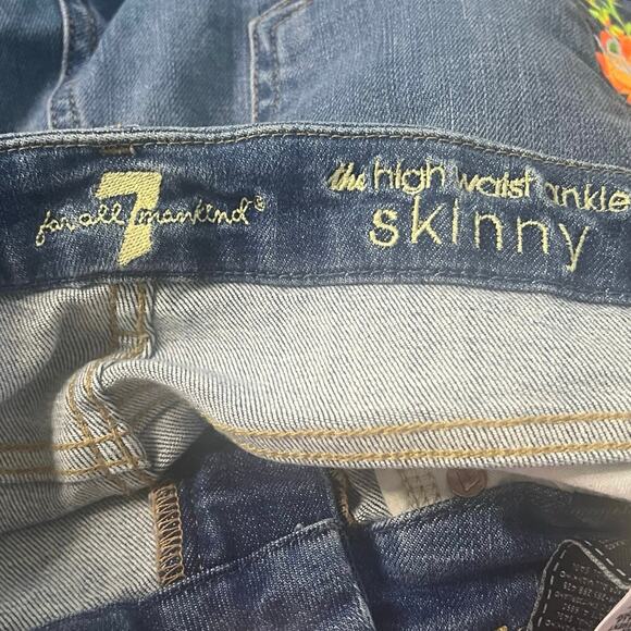 💜HP💜 7FAM | High Waist Ankle Skinny Jean | Boho Neon Floral Embroidered | Sz 28 - Picture 6 of 10